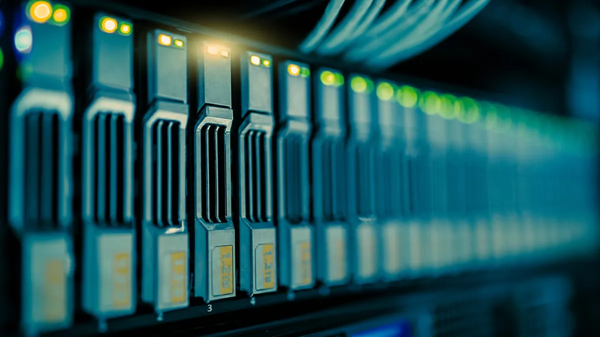Blue data center server rack