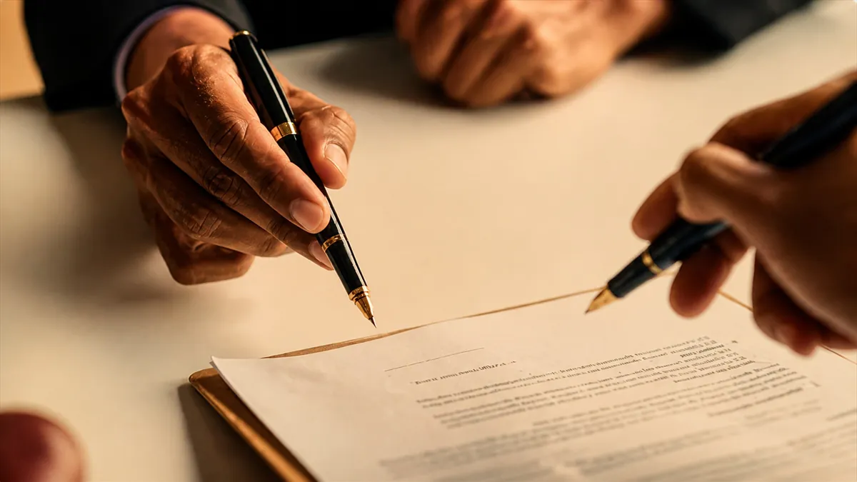 Business contract signing close up