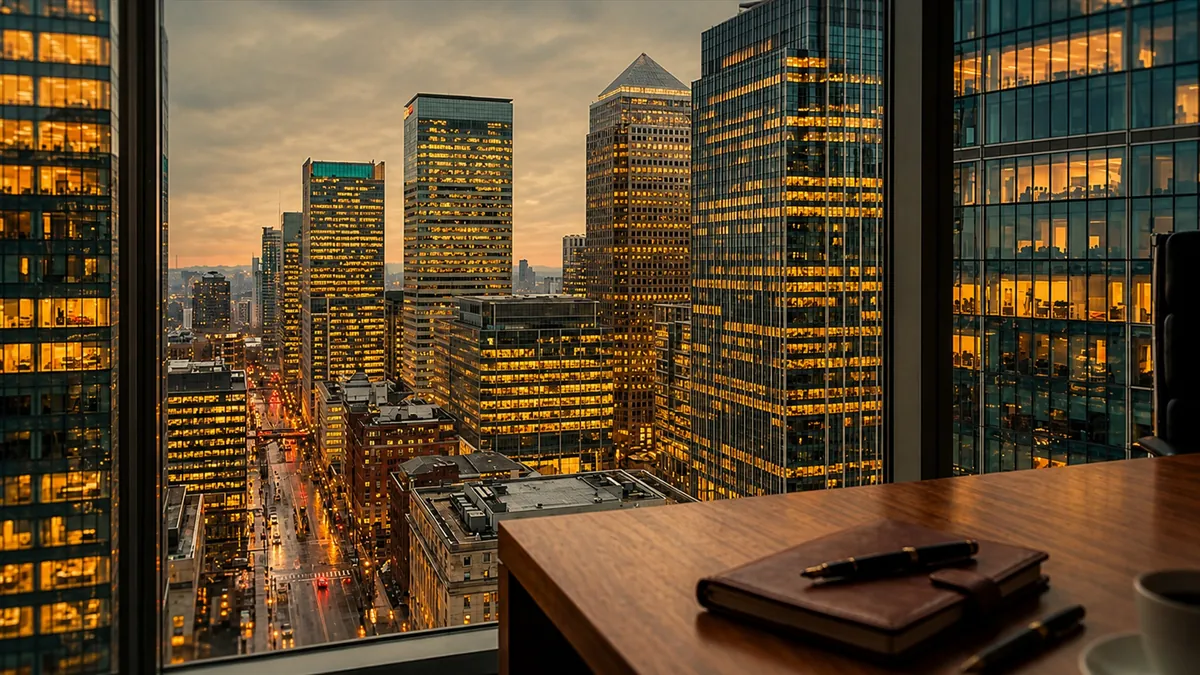 City skyline view from boardroom