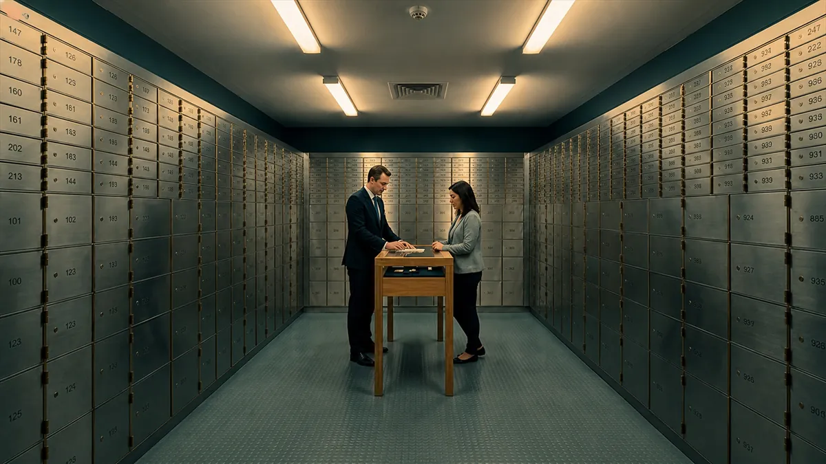 Clients meeting advisor inside secure vault