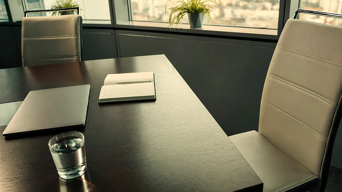 Empty modern conference room table