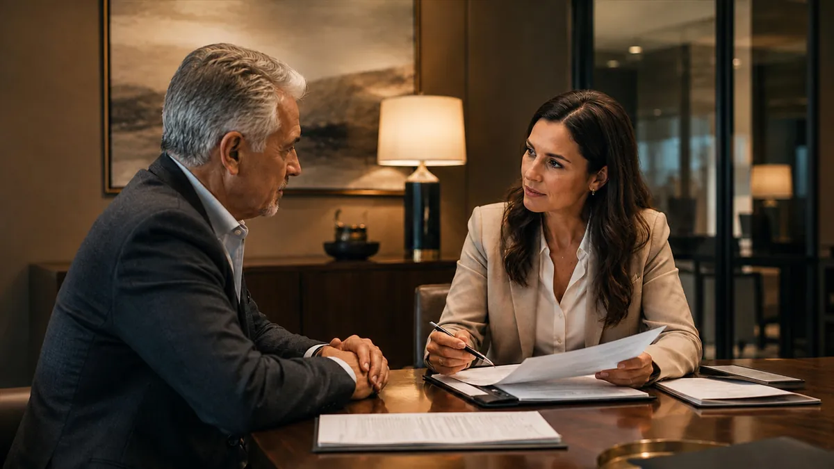 Estate advisor discussing living trust with client