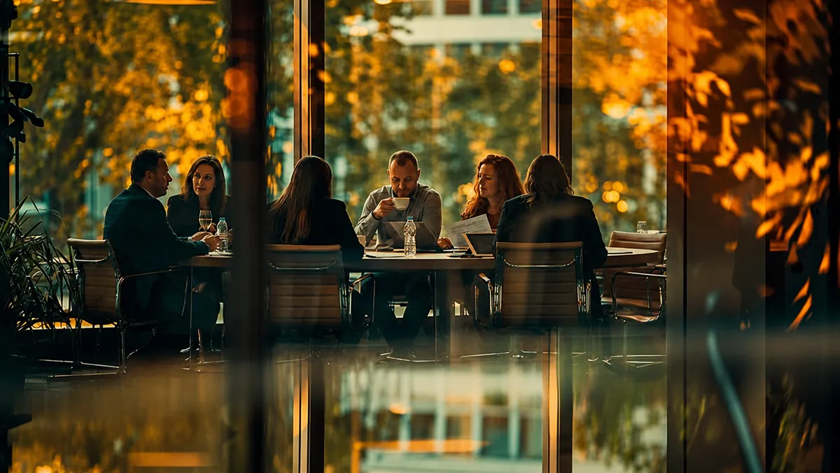 Executive team meeting through glass