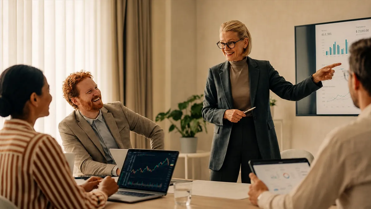 Female advisor presenting investment charts