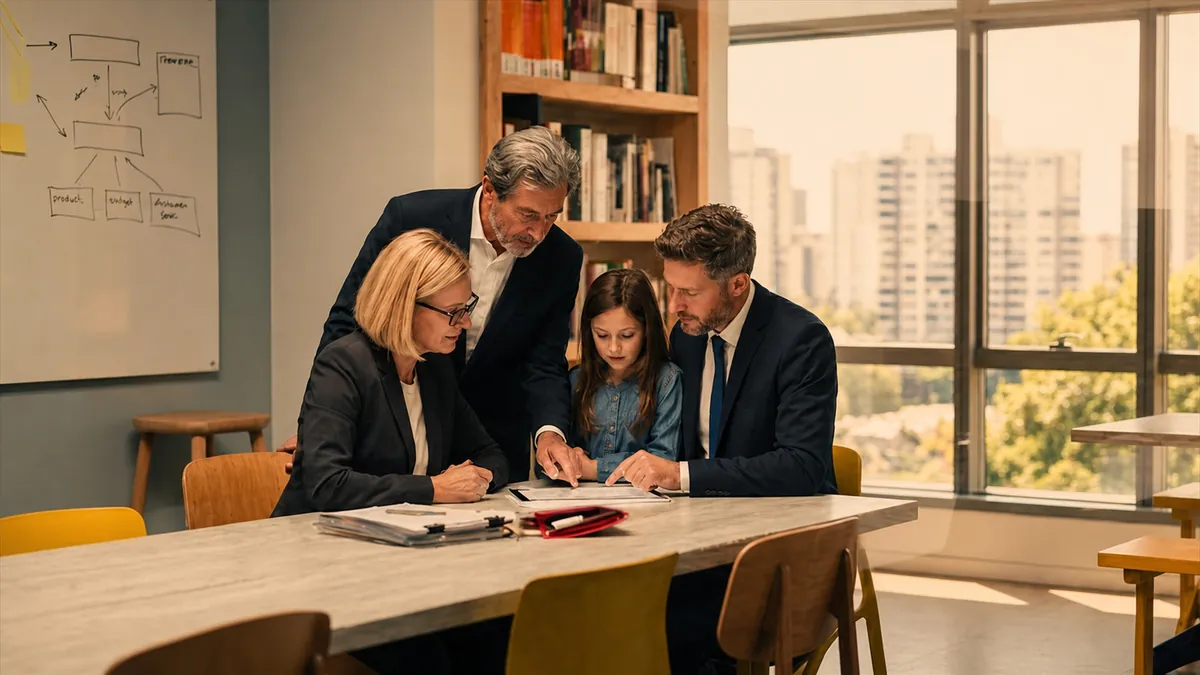 Financial advisor helping family review documents