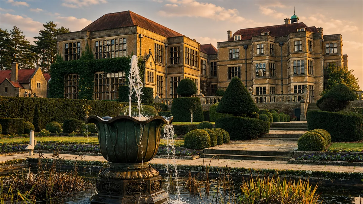 Historic mansion garden and fountain