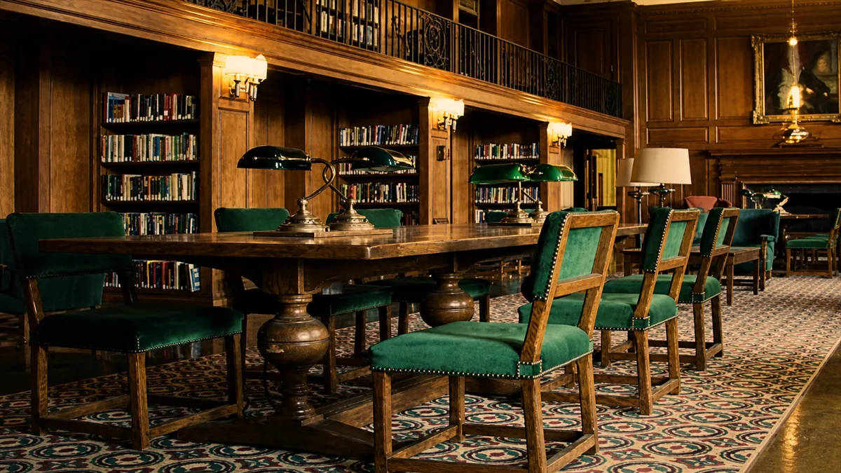 Historic university dining hall interior