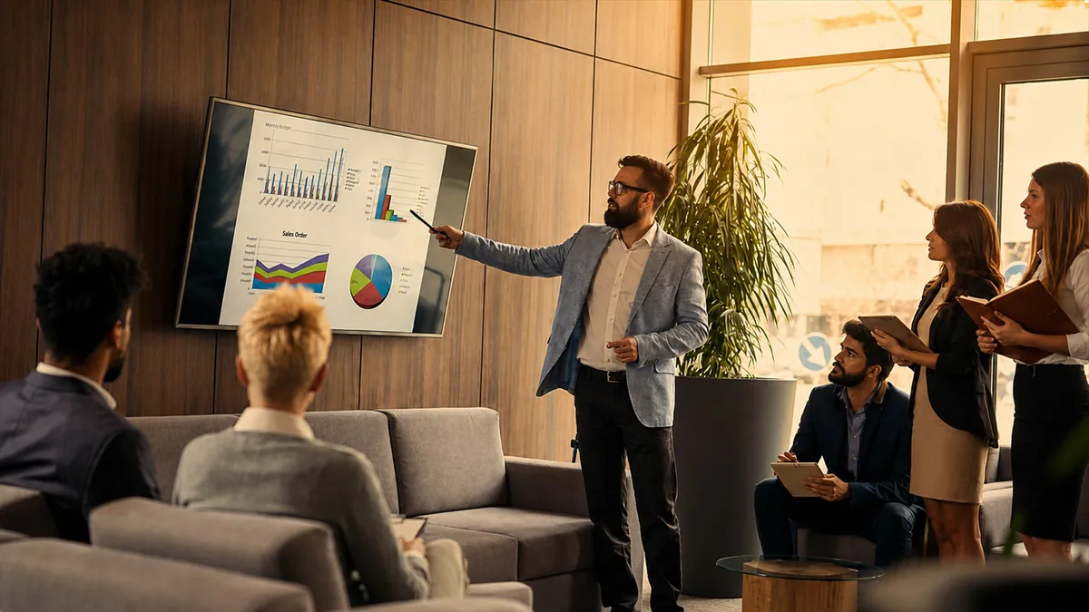 Investment advisor presenting financial charts