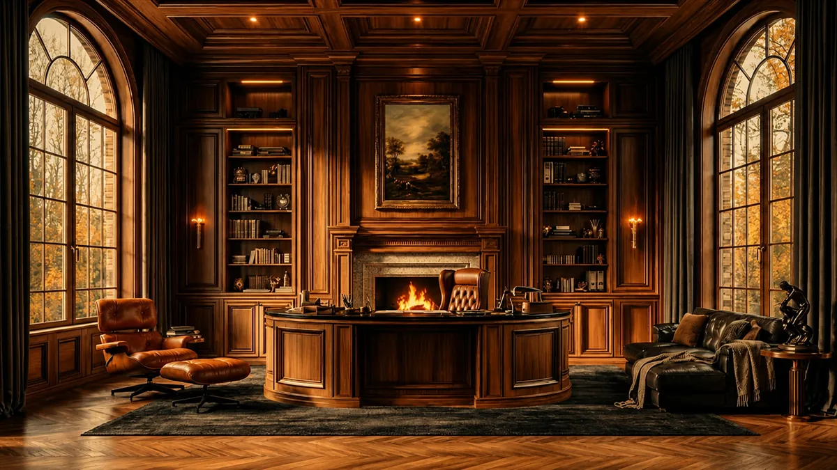 Luxury wood paneled private library