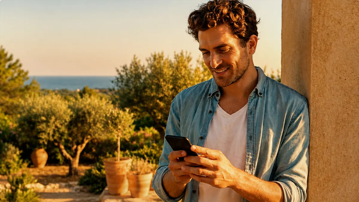 Millennial man checking credit score on phone