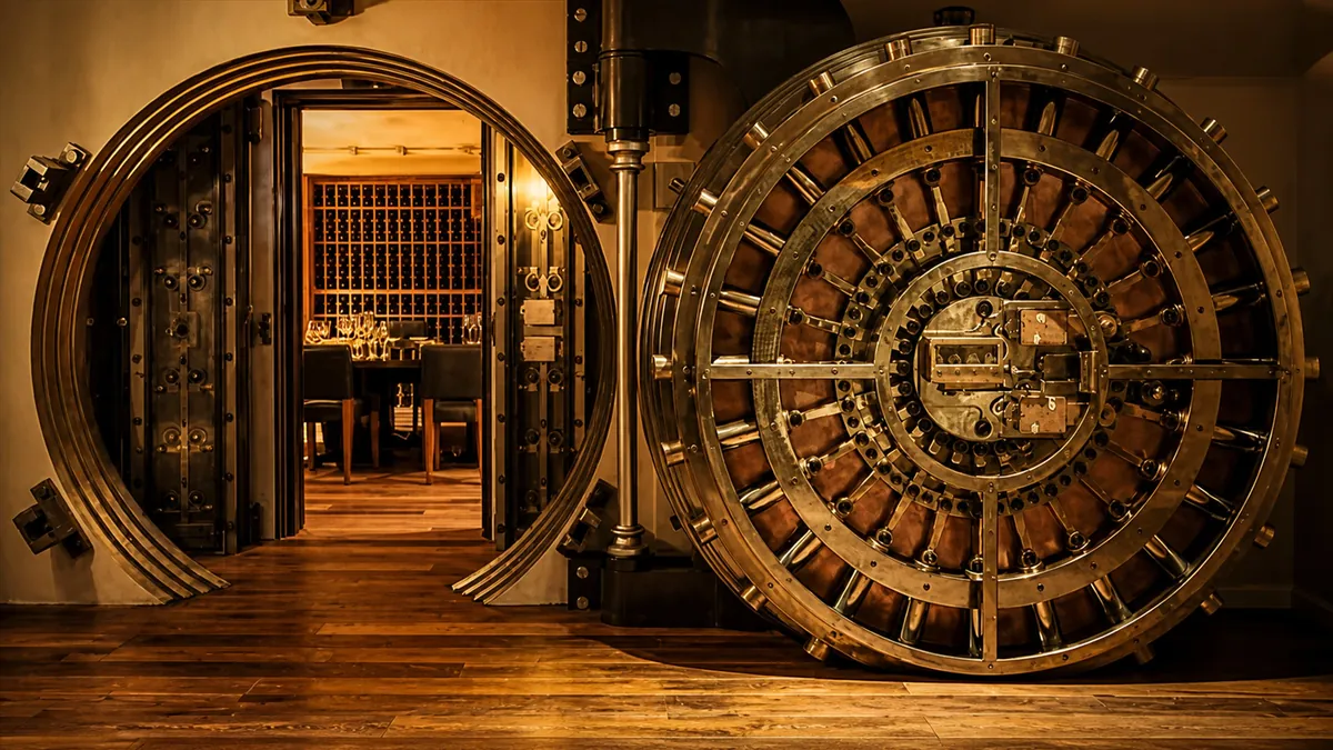Open bank vault door