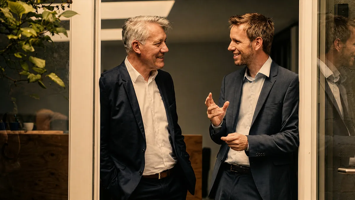 Senior financial advisors talking in office