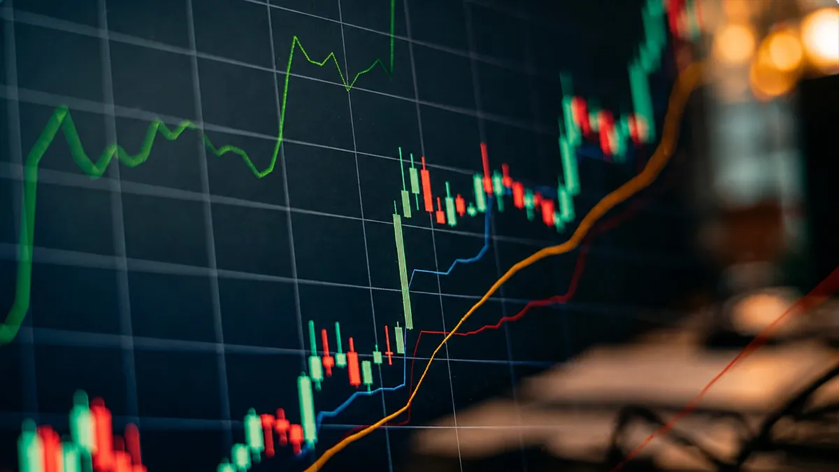 Stock market candlestick chart close up