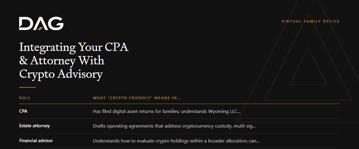 CPA, Estate attorney, Financial advisor compared on what "crypto-friendly" means in practice