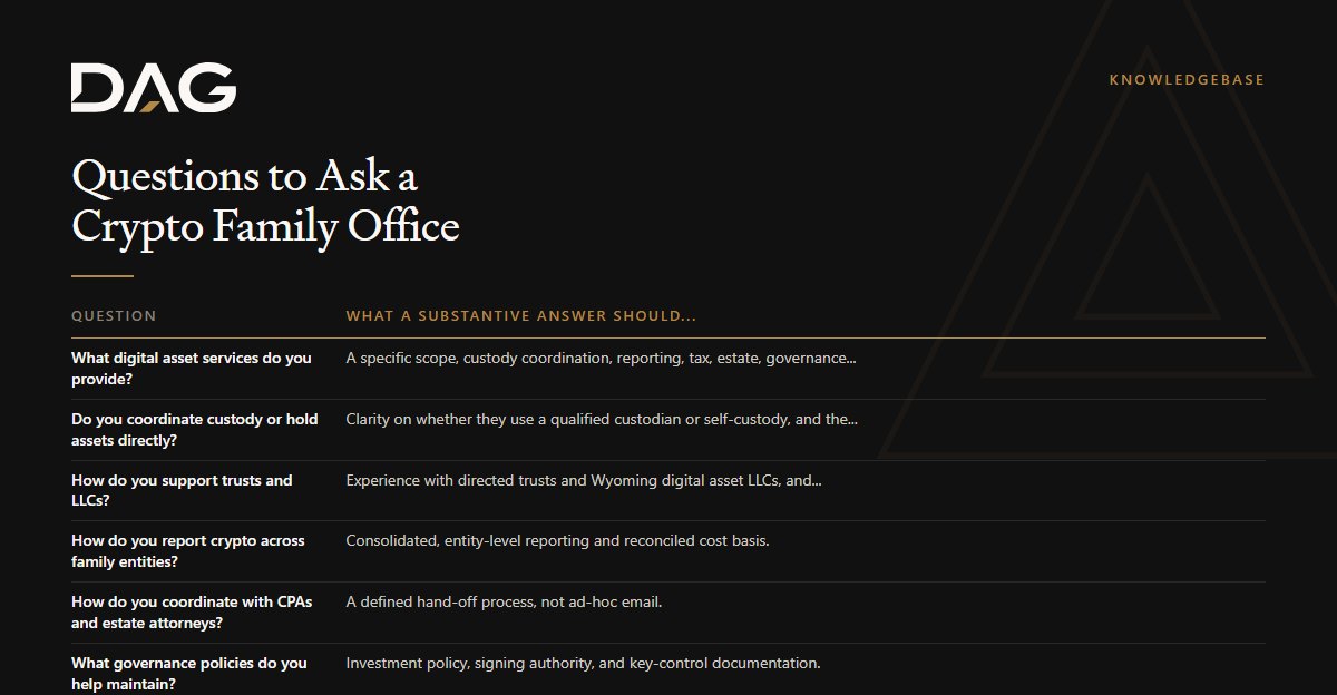 Questions to Ask a Crypto Family Office: comparison table